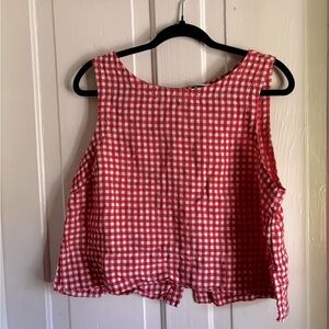 100% linen cropped gingham top red and white